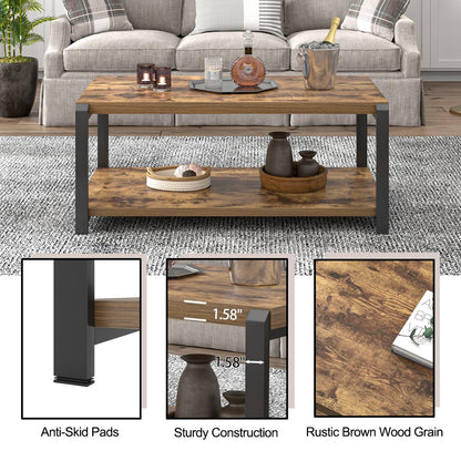 EXCEFUR Modern Coffee Table, Industrial Wood and Metal Center Table, Cocktail Tea Tables for Living Room, Rustic Brown