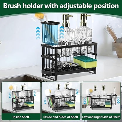 Sponge Holder for Kitchen Sink Organizer Caddy, 2 Tier Dish Brush Scrubber
