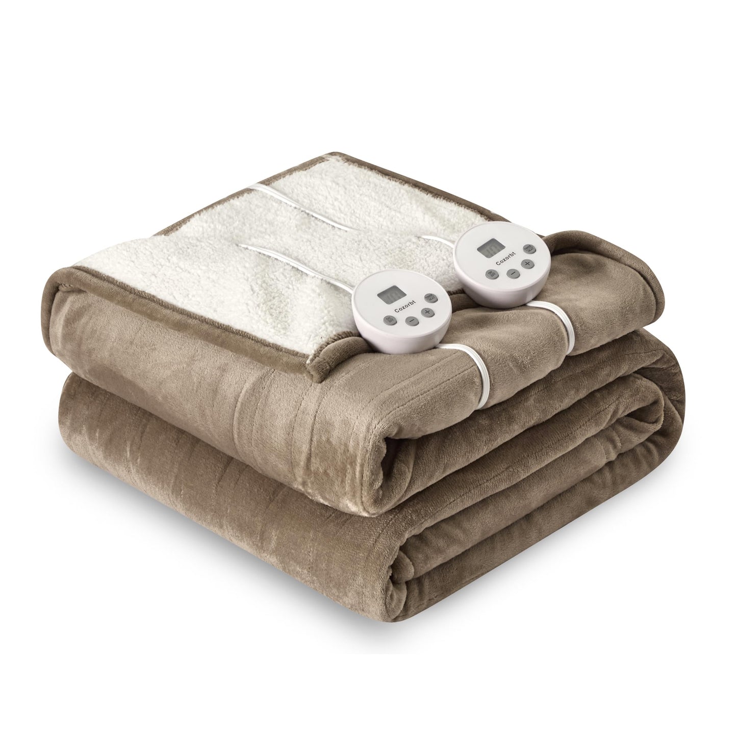 Heat Blanket 50”x60” Throw,Soft Flannel & Sherpa Reversible Electric Blanket with 10 Heat Settings,12 Timer Setting and 3 Hours Auto-Shut Off,ETL Certified Machine Washable,Light Brown