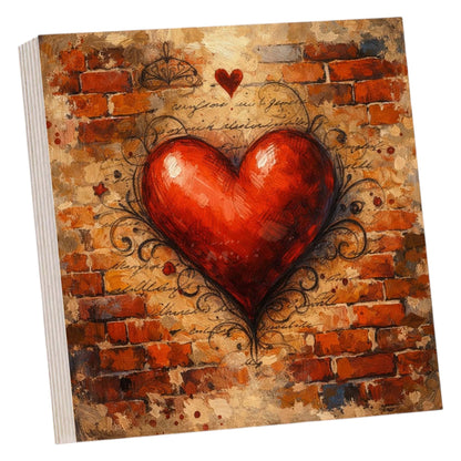 Heart Wooden Block Sign, Romantic Urban Art Wood Decor, Love Inspired Shelf Sitter Home Table Mantel Tiered Tray Accent, Meaningful Gift for Couple
