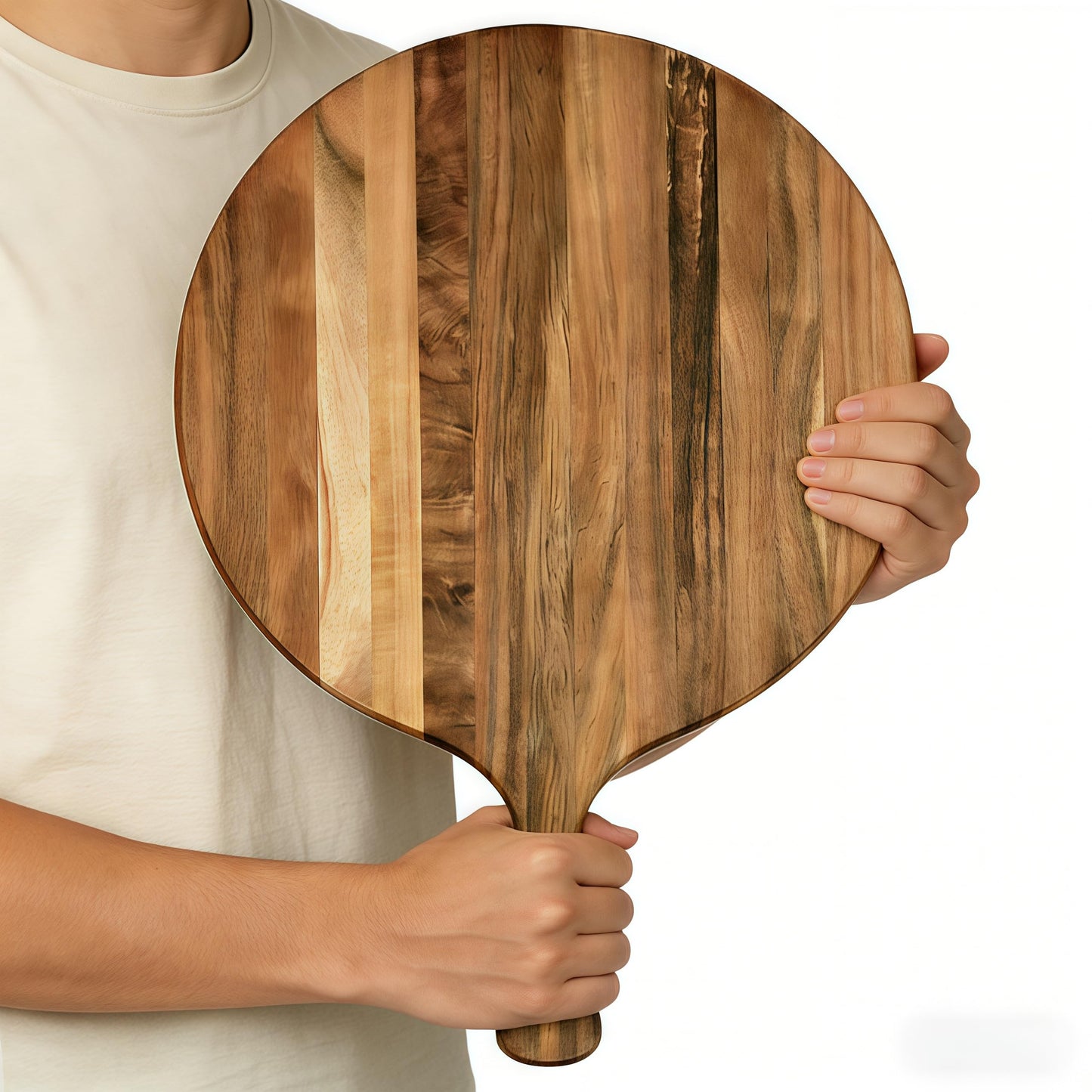Eugelrom Acacia Wood Round Cutting Board with Handle -16" x 12" Large Charcuterie Board, Wooden Chopping Board for Kitchen, Meat & Cheese Serving Tray, Decorative Butcher Block, Ideal for Pizza