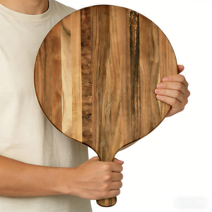 Eugelrom Acacia Wood Round Cutting Board with Handle -16" x 12" Large Charcuterie Board, Wooden Chopping Board for Kitchen, Meat & Cheese Serving Tray, Decorative Butcher Block, Ideal for Pizza