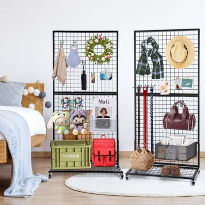 NectaCol Grid Wall Panels, 2 Packs 3'x 6' Gridwall Display Stand with a Base Plate, Black Wire Grid Wall Display Rack, Craft Show Display Grid,Retail Display Stand