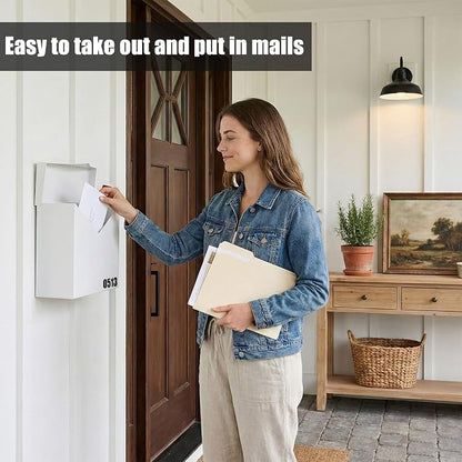 White Large Capacity Wall Mount Mailbox with Outgoing Mail Flag, 14.2”x10.4”x4.3” Steel Mail Box for Outside, Rust-Proof Galvanized Steel Post Box, Quiet Stay-Open Lid Smooth Operation Mailboxes