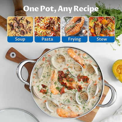 BEZIA Large 12 Quart Nonstick Stock Pot with Lid, Induction Cooking Pot Soup Pot, Non-toxic and Oven Safe, Perfect for Stews, Soups and All Stovetops, PFOA PFAS Free