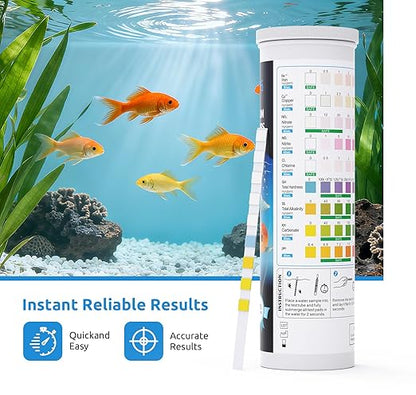 SEAOURA 9-in-1 Aquarium Test Kit for Fish Tanks - 65 Strips Water Testing Strips for Aquariums & Ponds Accurate Testing Iron，Copper，Nitrate，Nitrite，Chlorine，Hardness，Alkalinity，Carbonate，pH