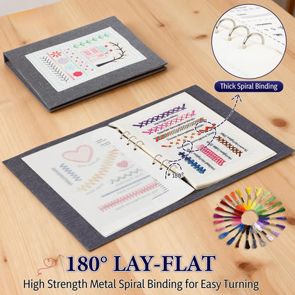 COLORCASA New Embroidery Stitch Book Kit,Embroidery Learning Book,Comes with a Complete Tool kit and Instructional Tutorial,106 Patterns for Beginners Craft Lovers and Sew Enthusiast