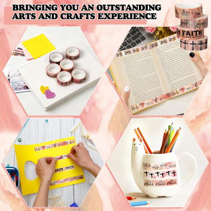 Janlaugh 24 Rolls Christian Washi Tape Gifts Bulk Religious Inspirational Scripture Supplies Pink Bible Verse Washi Tape for Bible Journaling Study DIY Crafting Easter Gifts