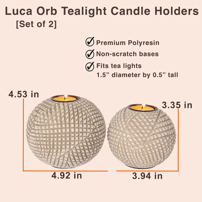 Huey House Luca Beige Orb Tea Light Candle Holders, Gift Boxed Set of 2