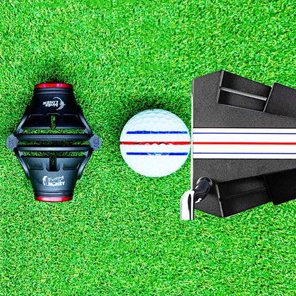 BIRDIE79 Birdie Liner Black Golf Ball Marker Alignment Tool Kit - 360-Degree Triple Line Stencil with 3-Color Pens and Gift Box - Premium Quality(Black)