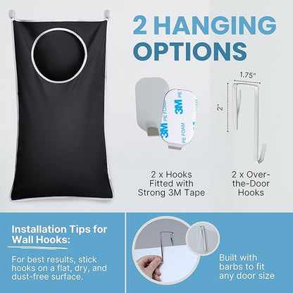Hanging Laundry Hamper Bag XL 40x22", Space Saving over the Door Storage Bags