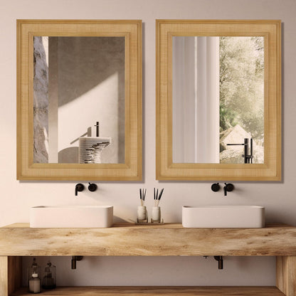 WallBeyond Rattan Wall Mirror Rectangle, 32 X 44 inch Rattan Mirror with Wooden Framed for Wall Decor Bathroom, Living Room, Entryway, Farmhouse, Bedroom