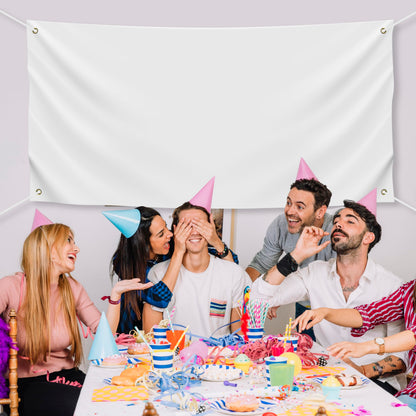 Blank DIY Banners Polyester Oxford Cloth White Banner with Hanging Rope for Wall Signs Writing DIY Painting Indoor Outdoor Office Camping Yard Birthday Party Decorations Supplies (6x3ft)