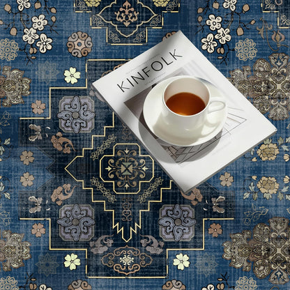 Runner Rug 2'x6' Vintage Boho Kitchen Rugs Washable Mat Non-Slip Soft Carpet with Rubber Backing Rugs for Hallways, Kitchen, Laundry, Bedroom, Bathroom, Blue