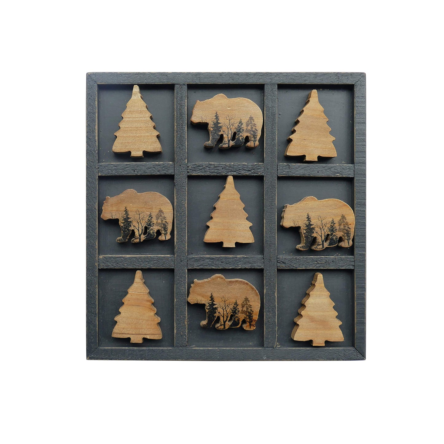 NIKKY HOME Cute Bear Decorative Wooden Board Travel Game Tic Tac Toe for Fun Coffee Table Decor