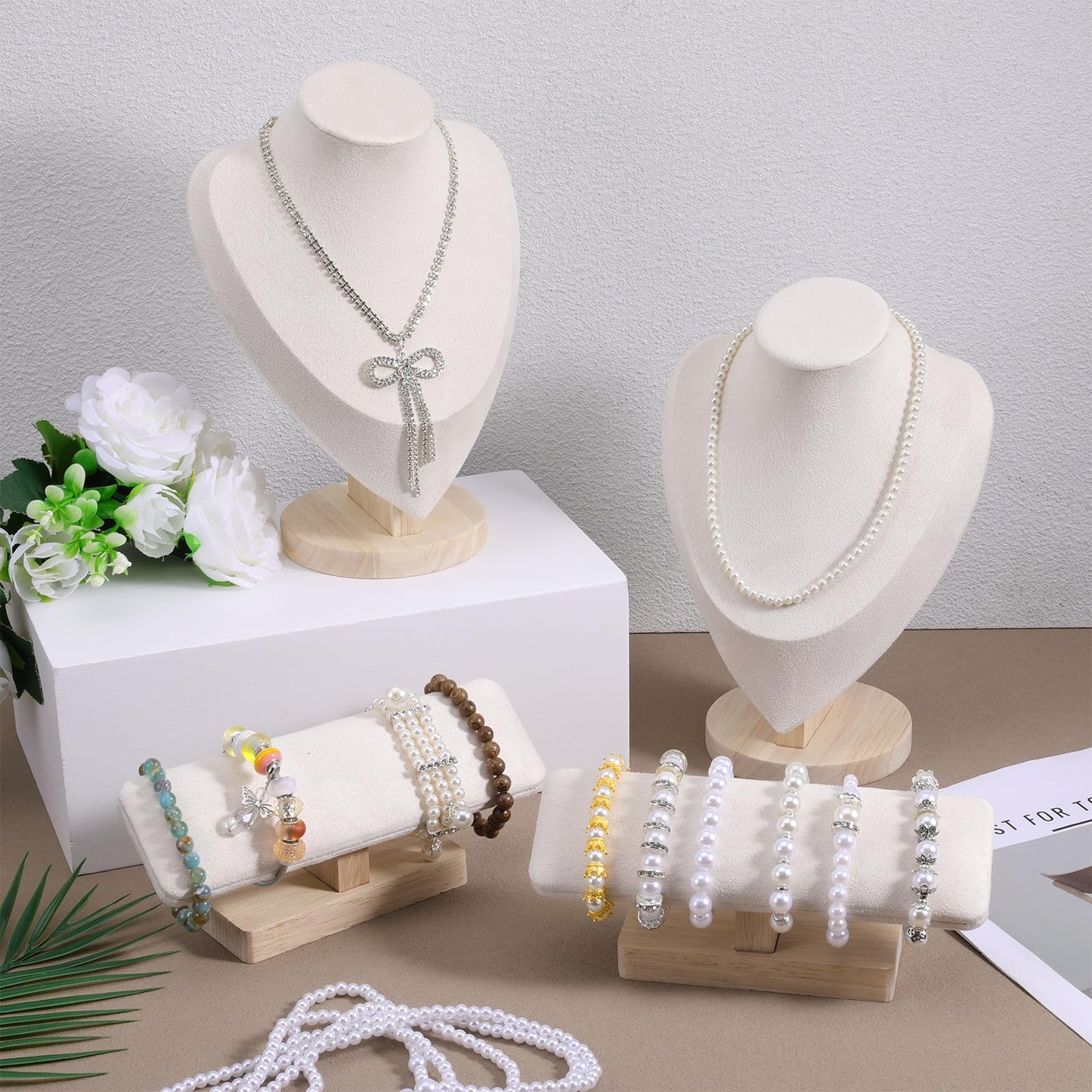 HANLANXUE 4 Pcs Necklace and Bracelet Display Stand Set, Necklace Display Stand T Bar Bracelet Holder for Retail Home Decor Vendors Trade Organizer