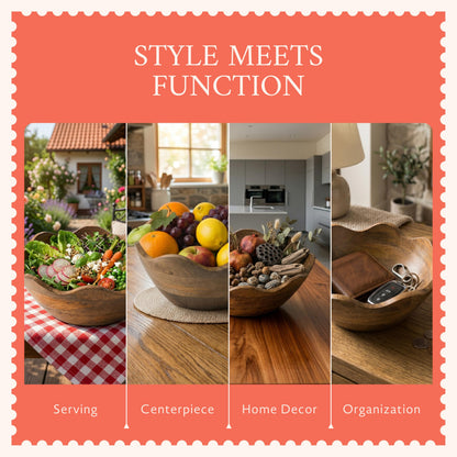Mela Artisans 10 & 12 in Scalloped Acacia Wood Salad Bowl Set – Decorative Serving Bowls and Wooden Fruit Bowls with Natural Finish for Pasta, Bread & Kitchen Table Decor