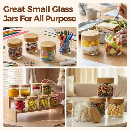 8oz Glass Jars with Airtight Lids - 3 Pack Overnight Oats Containers with Bamboo Lids, Small Food Containers with Measurement for Yogurt, Salad, Chia, Wide Mouth Mason Jar with Lid for Food Storage