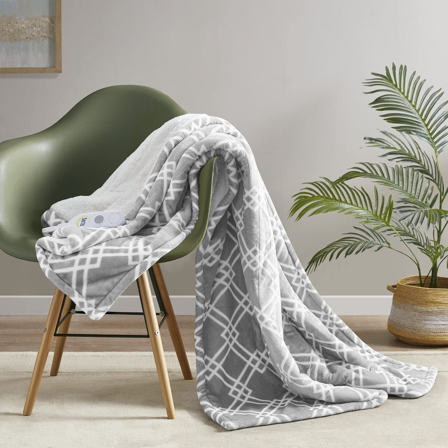 Serta Heated Blanket - Reversible Fleece to Sherpa Electric Blanket, Fast Heating, Auto Shut Off Timer, Multi Heat Setting, ETL Certified, Machine Washable, Grey Full 84"x 77"