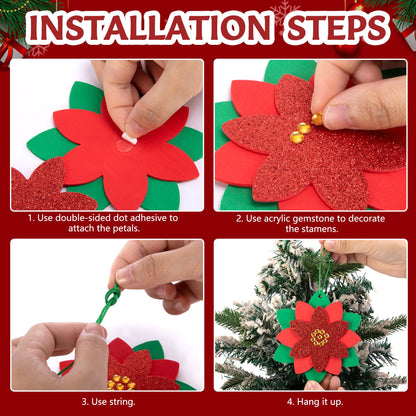 LFUTARI 30 Pcs Christmas DIY Poinsettia Flowers Craft, Foam Poinsettias Flower Ornaments, Christmas Glitter Red Flowers DIY Decoration for Holiday Home Party Tree Garland Wreath Porch Stair Decor