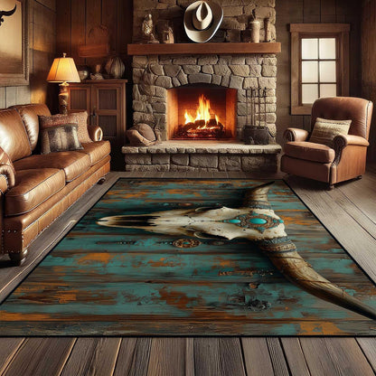 Southwestern Cow Skull Area Rug, Western Aztec Bull Skull Rug, Aztec Tribal Rugs, Native American Rugs, Moroccan Navajo Tribal Carpet for Living Room Bedroom (5' x 7'(Rectangular))