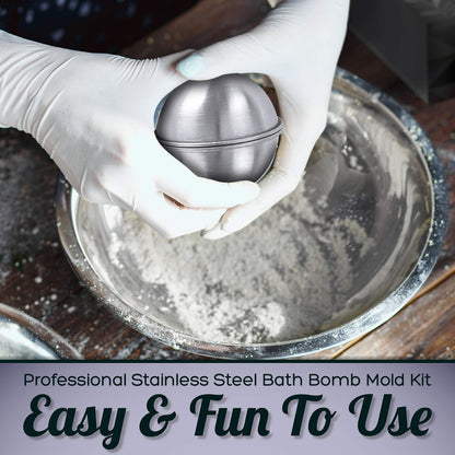 Stainless Steel Bath Bomb Molding Set-3 Metal Round Bath Bomb Molds (6 Half Spheres)- DIY Professional Molds for Fizzy Bombs: Instructional Pamphlet, E-Book & Mesh Storage Bag- Starter Kit