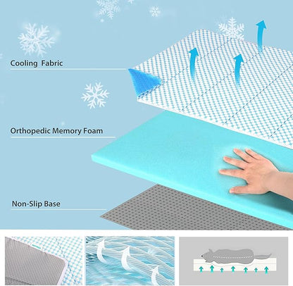 Cooling Dog Mat Q-Max>0.5 - Rapid Cooling Tech, Thin Breathable Crate Pad, Portable Washable Summer Mat, Chill Soothing Fabric - 24"x18" Small Dog/Cat, Blue