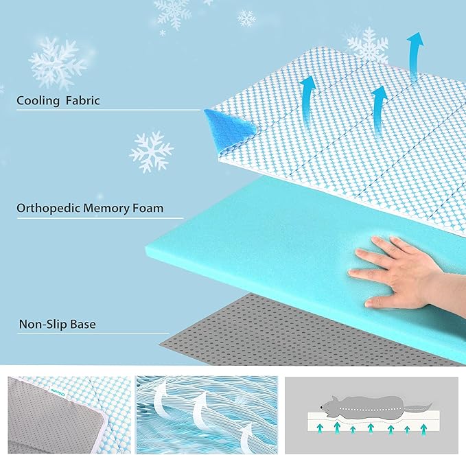 Cooling Dog Mat Q-Max>0.5 - Rapid Cooling Tech, Thin Breathable Crate Pad, Portable Washable Summer Mat, Chill Soothing Fabric - 35"x23" Large Dog, Blue