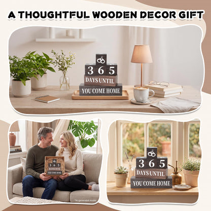 6 Pcs 365 Days Come Home Countdown Wooden Table Decor, Welcome Home Rustic Table Centerpiece Decorations for Home Office Shelf