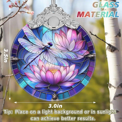 Stained Glass Dragonfly on Lotus Flower Ornament - Christmas Tree Decor Idea