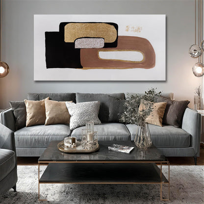 Framed Neutral Abstract Wall Art for Living Room Black and Gold Pictures Wall Decor Geometric Block Art 29"x 58" Big Painting for Bedroom Office