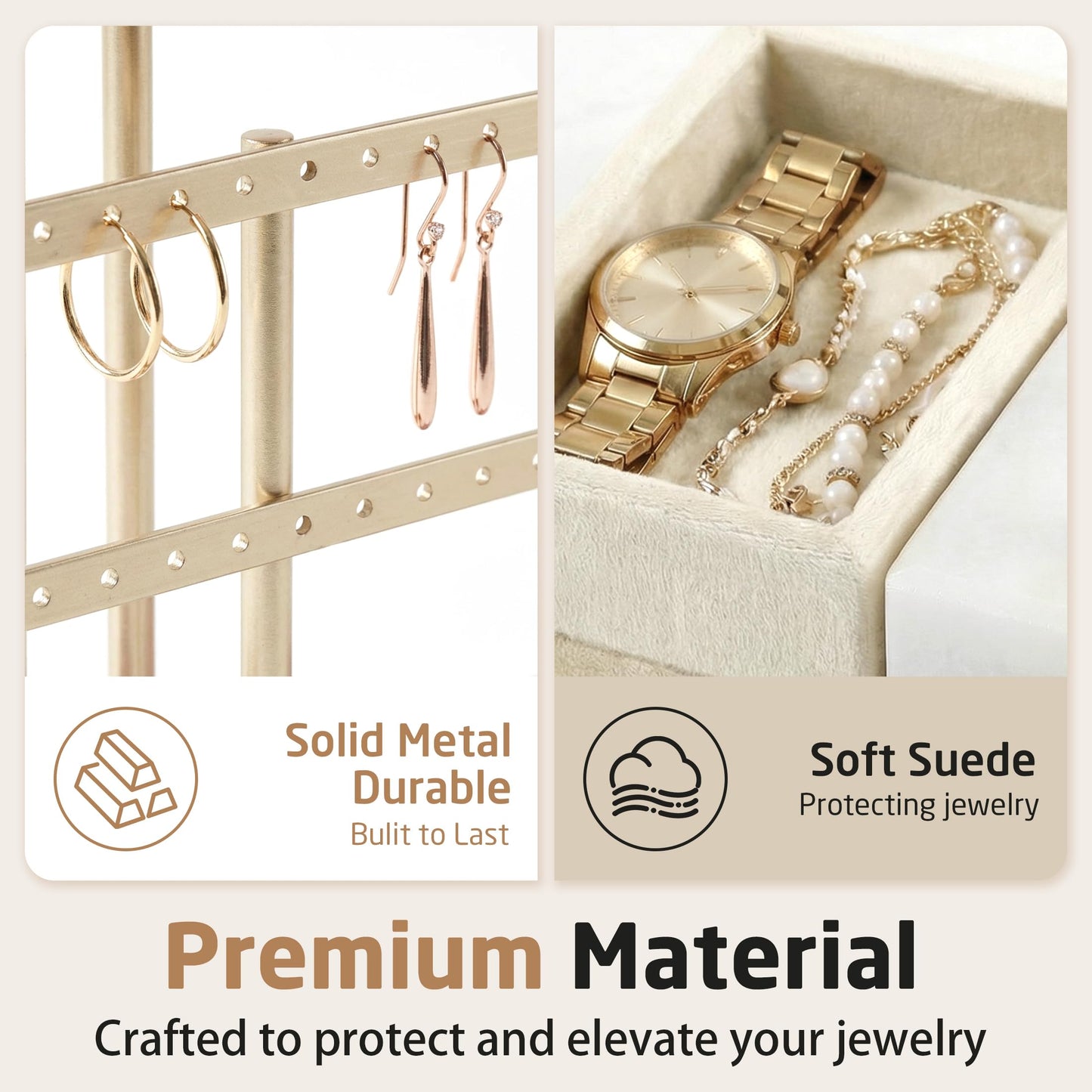 KES Natural Marble Bracelet Holder with 5X Weighted Base, Extra Sturdy 3 Tier Bracelet Holder Display for Necklaces, Earrings, Rings, Watches, T Bar Jewelry Holder Organizer, Beige, JTR500-WH