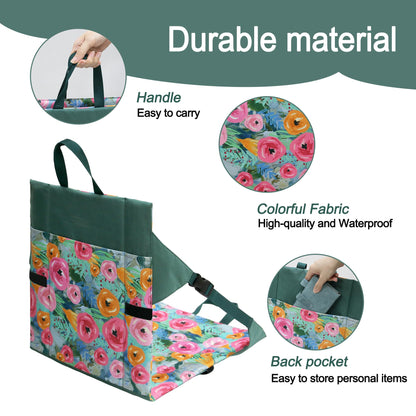 JLDTOP Floral Foldable Bleacher Seat Waterproof Portable Stadium Cushion (Green Floral)