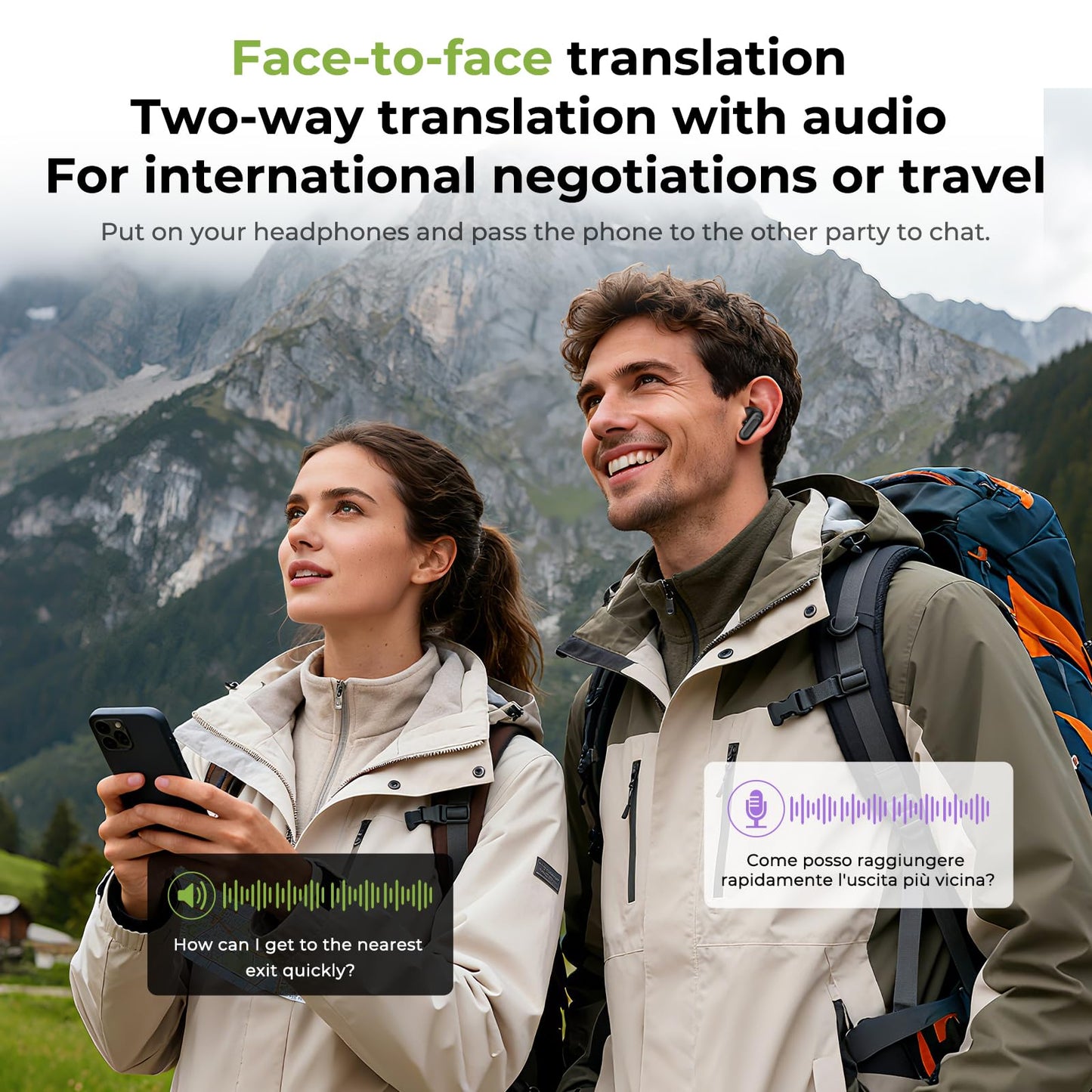 NE20 Earbuds, 2025 New NE20 AI Translation Earbuds in Real Time, Language Translator Headphones with LCD Touch Screen Audifonos Traductores Inglés Español Support 135 Languages for Travel