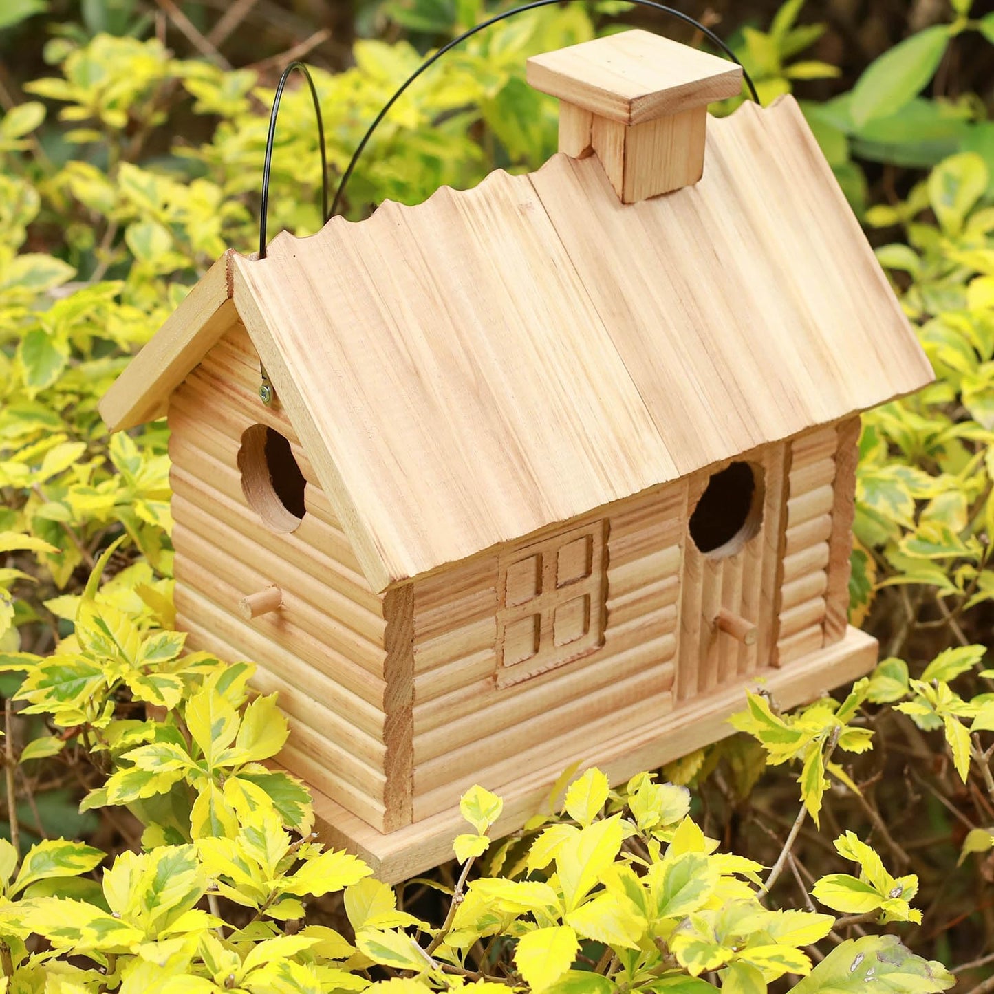 Bird House Outside Outdoor Bird Houses Wooden Bird Hut Clearance 2 Hole Bluebird Finch Cardinals 2 Rooms Hanging Birdhouse for Garden Viewing