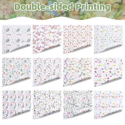 24 Sheets Floral Scrapbook Paper, Double Sided Patterned Scrapbook Paper, Wildflower Decorative Cardstock for DIY Crafts, Card Making, Photo Album, Junk Journal（12 x 12 Inch)
