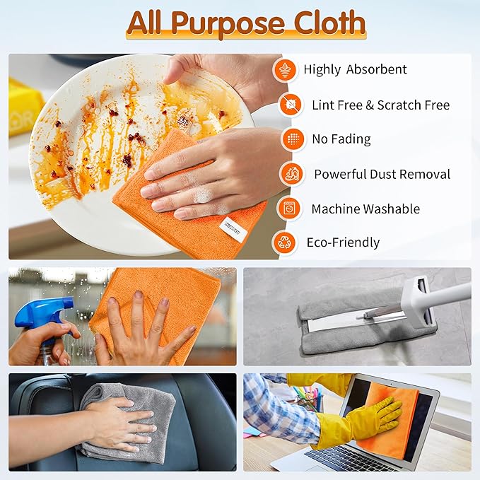 FIXSMITH Microfiber Cleaning Cloth -Pack of 8, Highly Absorbent Cleaning Rags