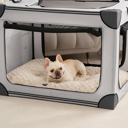 EHEYCIGA Washable Medium Dog Bed for Crate 29x21 Inch, Kennel Pad for Dogs Up to 35 lbs, Plush and Comfy Pet Sleeping Mat, Beige