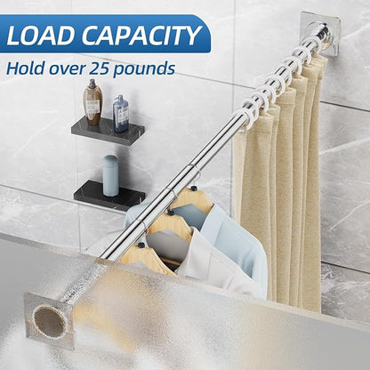 CorkLatta Chrome Shower Curtain Rod,1 Inch Diameter Stainless Steel Adjustable Spring Tension Rods 32 to 80",with Holders,Anti-Slip,Curtain Rods No Drilling(1 Pack)