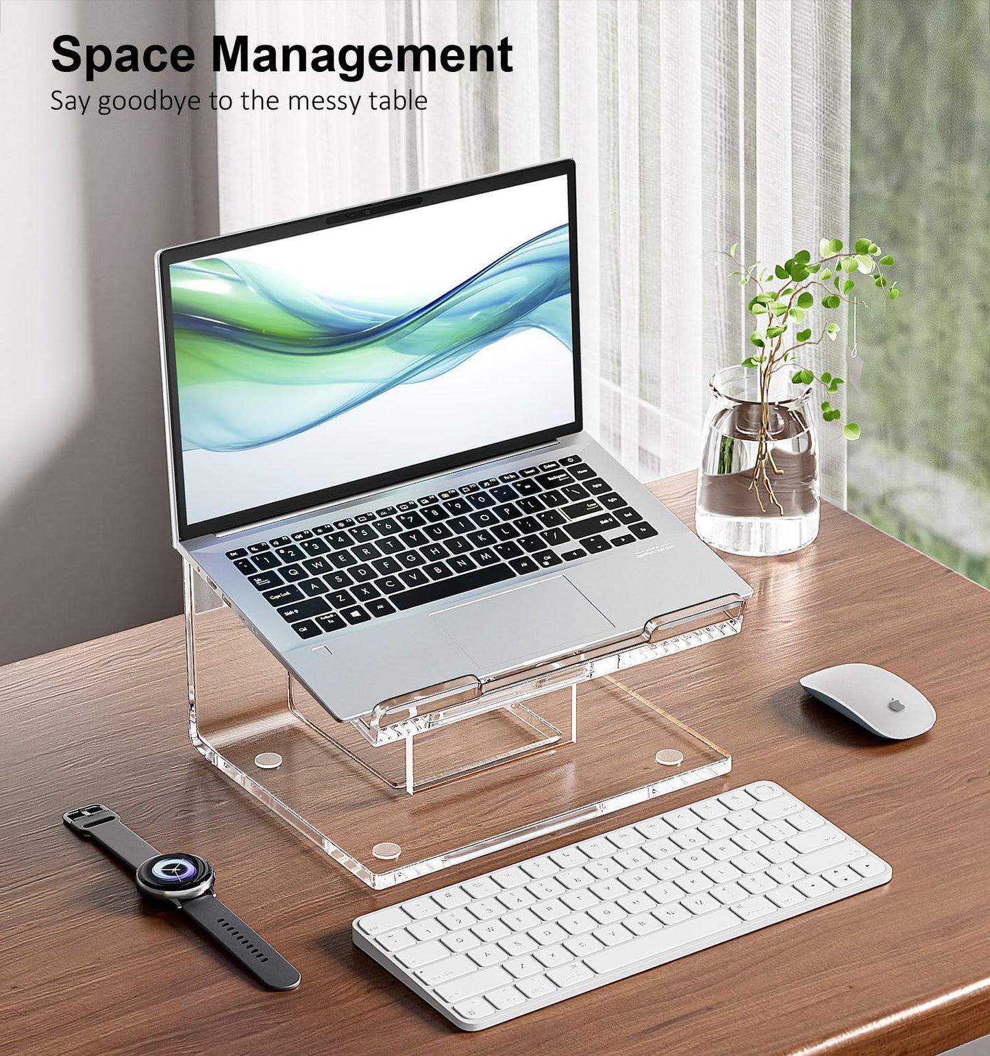 FUCDTEFC Acrylic Laptop Stand for Desk, Laptop Riser for 10-15.6 Inch Laptops, Ergonomic Computer Stand Holder Compatible with Macbooks and Notebooks- Clear