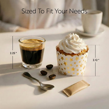 Restaurantware Panificio 4.5 Ounce Baking Cups 50 Disposable Paper Baking Cups - Greaseproof Oven-Ready White Paper Muffin Liners Microwavable Gold Star Print