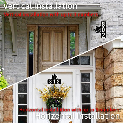 Metal Cat Address Plaque, Address Number, Waterproof, Horizontal & Vertical Mounted Address Sign for House Home Office Street Yard Mailbox