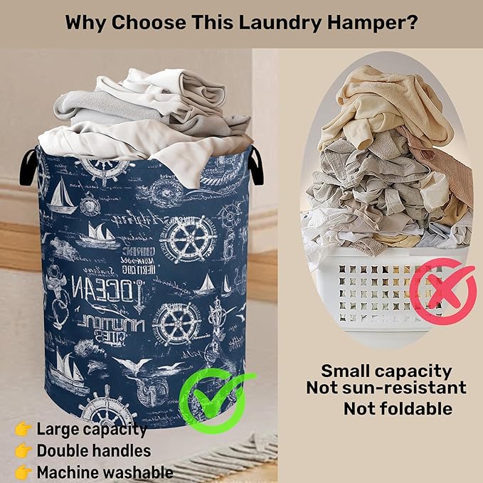 Navy Blue Foldable Laundry Hamper