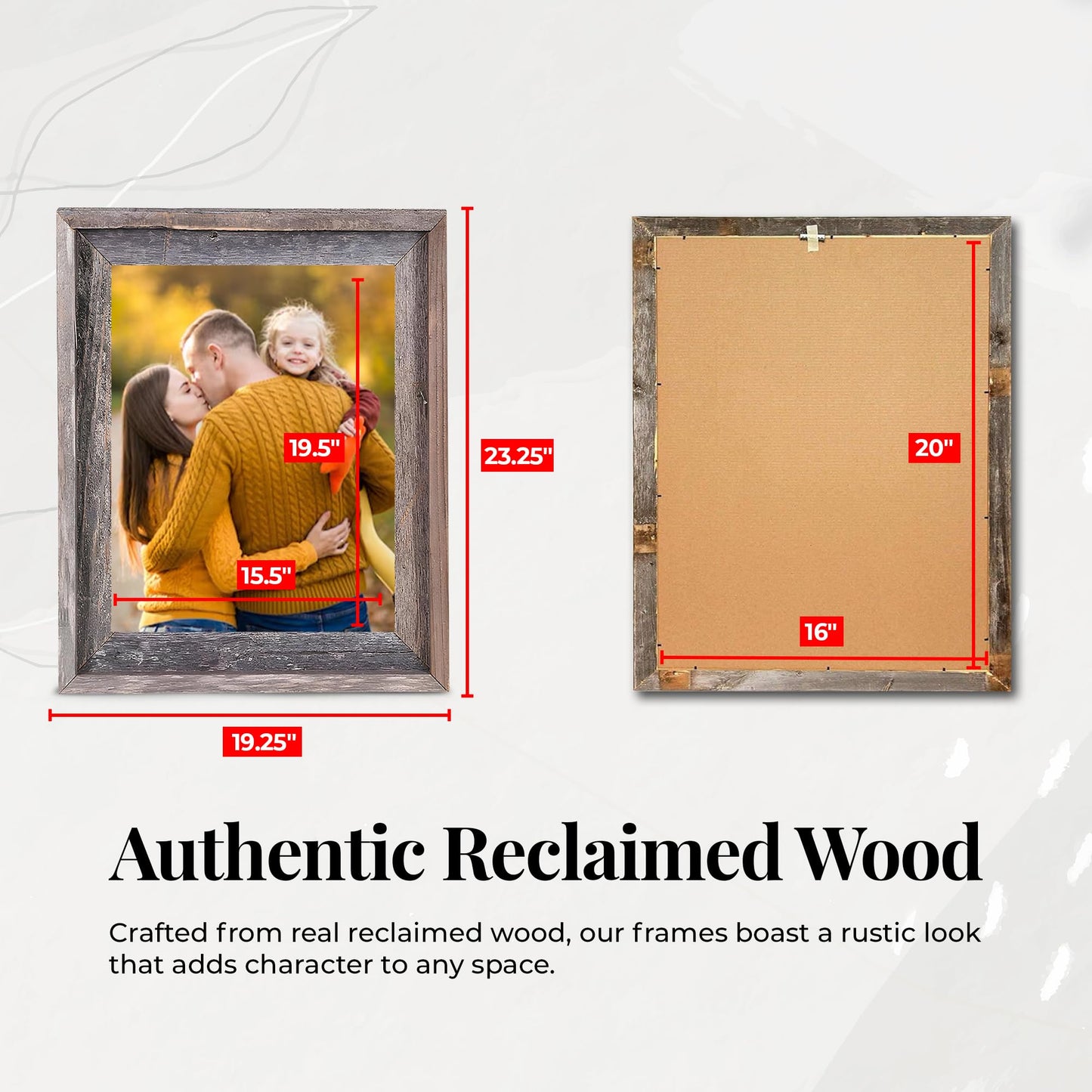 Farmhouse Style Rustic Picture Frame - Reclaimed Wood Photo Frame – Signature Wall Picture Frames for Living Room, Bedroom, Office Display - Wooden Frames for Décor Made in USA Natural Weathered Gray 16" x 20"