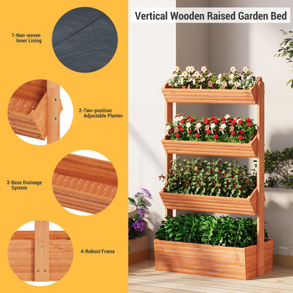 RHINEINMIST Vertical Wooden Raised Garden Bed Planters Wood Planter Kit Plant Stand Flower Rack Planter Box Gardening for Plants Herbs Flowers Vegetables Outdoor Indoor Freestanding (Orange 4-Tier)