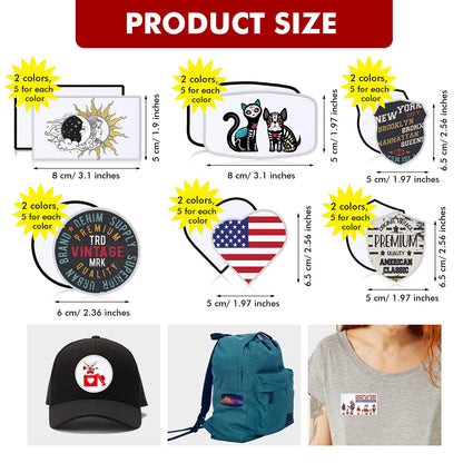 60 Pcs Sublimation Patches Fabric 6 Shapes Iron On Blank Patches Repair Embroidery for DIY Crafts Hats Caps Shirts Shoes Jeans Bags Backpack Uniforms Supplies, Black and White Frame