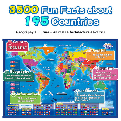 Qiaojoy Bilingual Interactive for Kids Talking USA Map World Map for Kids Learning, Geography Toys Games Educational Electronic Map Personalized Gift/Toys for 4 5 6 7 8 9 10 Year Old Girls/Boys
