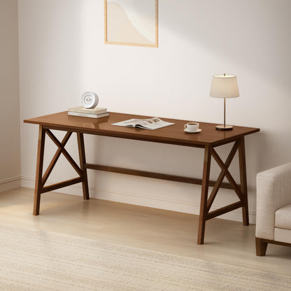 NELYE Modern Solid Wood Desk - 60" Simple Computer Table for Home Office Study Writing Workstation in Walnut, 60" W x 24" D