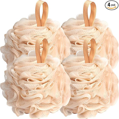Fishent Loofah Bath Sponge Shower Loofahs, 4 Pack Soft Loofa Exfoliating Body Scrubber Mesh Shower Puff Pouf Ball Luffa for Men and Women(50g/pcs) (Black)