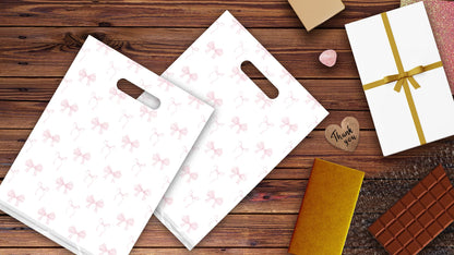 Pro Supply Global Pink Bows Designer Style with Die-Cut Handles, 9"x12" Pack of 100 – Ideal Retail Boutique Merchandise Carriers for Shops, Crafts, Farm Stand, Vendors, Parties, Holiday & Everyday Use